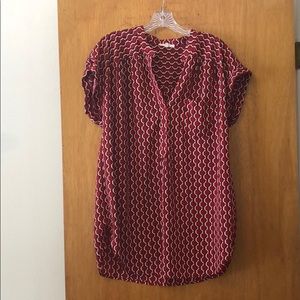 Red Patterned Short Sleeved Shirt